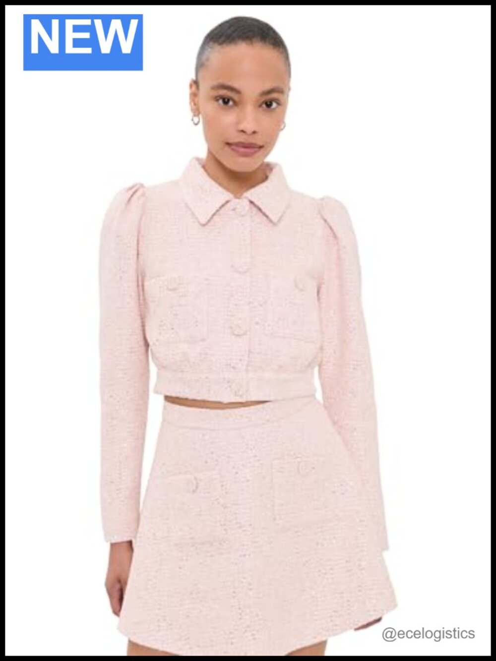 Boucle Sequin Tweed Jacket Mid-Weight Patch Pockets